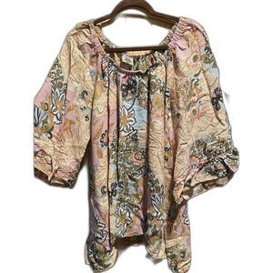 Ivy Jane Pink and Brown Puff Sleeve Blouse